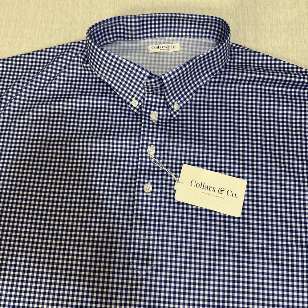 Collars and Co Golf Polo Blue Checks AOP - Size 3XL Relaxed Preppy New With Tags